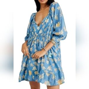 Free People Camella Floral Mini Dress in River- size S